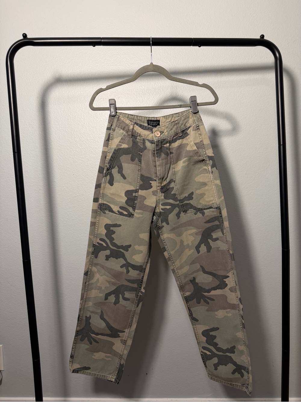 Topshop Straight Leg Cargo Pants in Camo